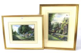 A pair of contemporary watercolours. Both depicting garden scenes and signed 'M Robinson-ABWS'.