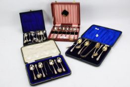 Cased silver and plated flatware.