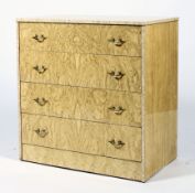 A mid-century veneered grain effect teak chest of drawers.