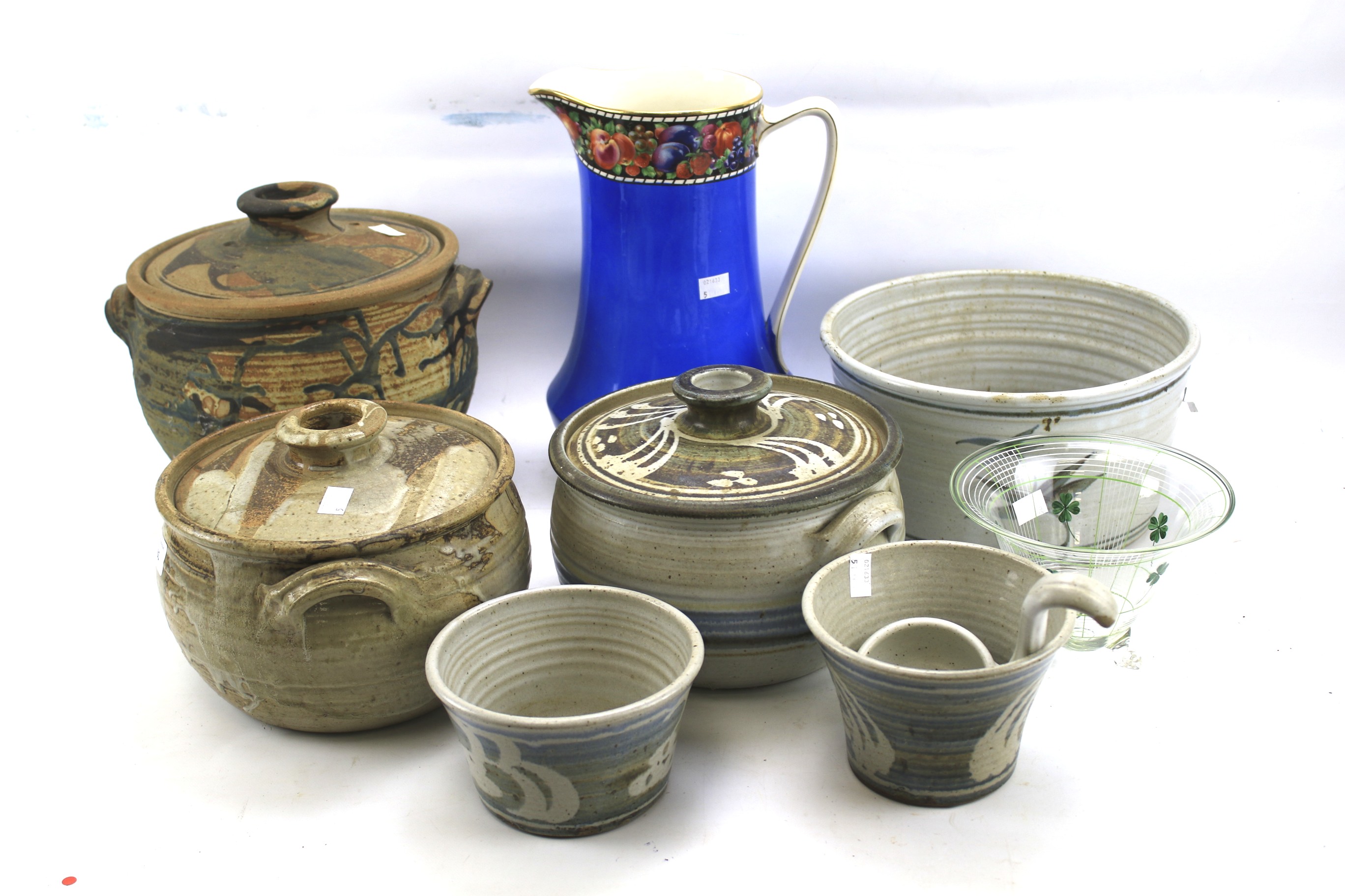 An assortment of stoneware pottery.