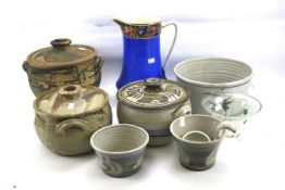 An assortment of stoneware pottery.