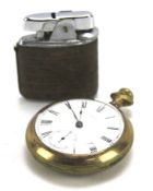 A gold plated pocket watch by Waltham and a Ronson lighter.