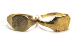 Two 9ct gold signet rings. One marked 'Lifetime' to the inside of the band Weight 4.