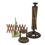 Two vintage weaving stands and a Victorian sewing stand.