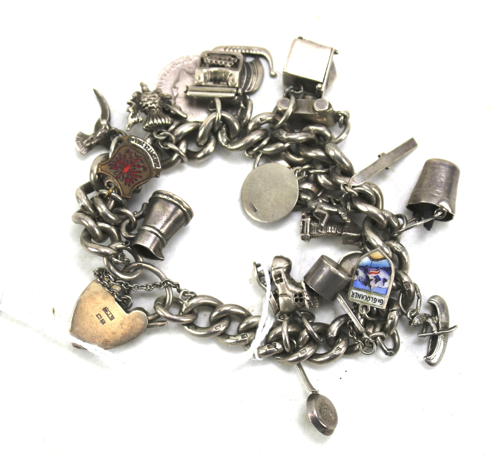 A silver charm bracelet with a heart padlock. - Image 2 of 2