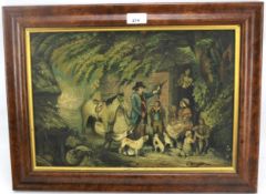 An oil on board of a man returning to his family from the hunt.