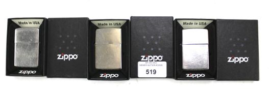Three Zippo (USA) 'Windproof' lighters in original boxes.