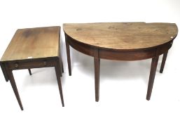Mahogany demi lune side table, together with a Pembroke table.