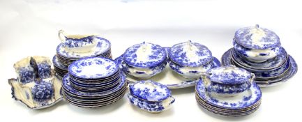 An extensive Staffordshire pottery flow blue part dinner service.