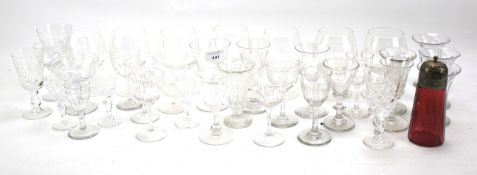 A collection of glass drinking glasses.