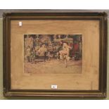 A 20th century signed print. Depicting a woman performing in front of Roman figures, signed 'J.