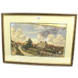 A Victorian watercolour. Depicting a village scene, signed 'H Frost Elsden, 1885'. 54cm x 32.