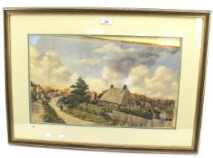 A Victorian watercolour. Depicting a village scene, signed 'H Frost Elsden, 1885'. 54cm x 32.