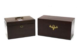 A mahogany jewellery box and tea caddy.