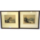 Two 19th century coloured etchings by James Alphege Brewer.