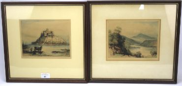 Two 19th century coloured etchings by James Alphege Brewer.