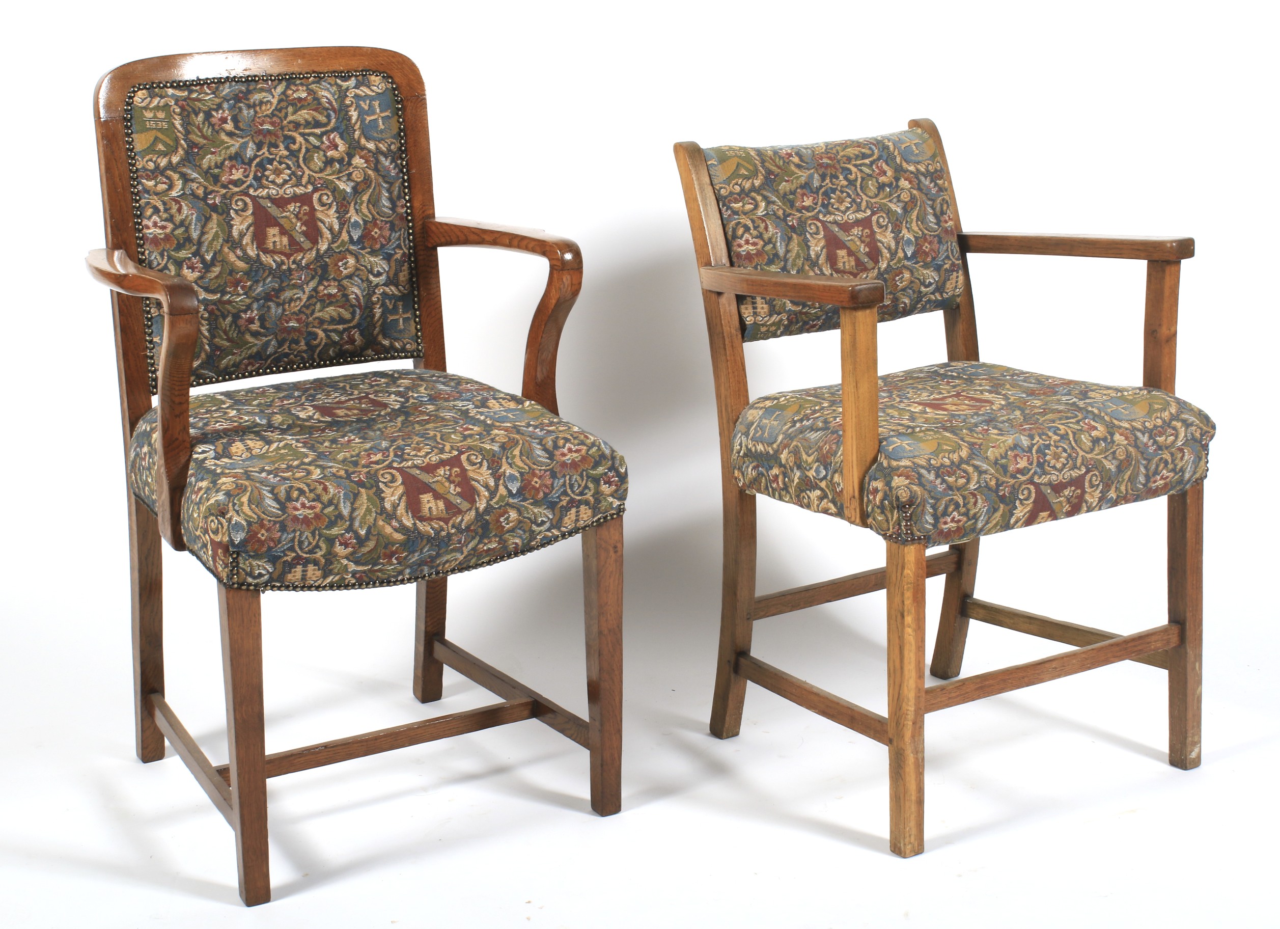 Seven Edwardian oak upholstered dining chairs. - Image 3 of 4