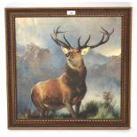 An Edwin Landseer print depicting a stag in a mountainous landscape. 48.5cm x 47.