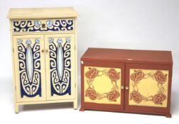 A painted wooden cupboard and cabinet.