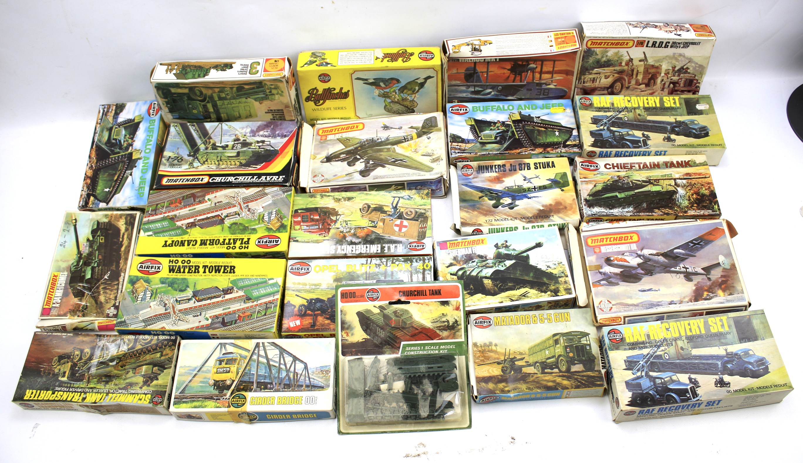 A collection of boxed Airfix models, all unmade, mostly relating to Military hardware.