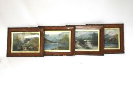 Four 20th century oil on boards. Each depicting a mountainous landscapes, unsigned, 44.