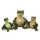 Three vintage Merrythought frogs.