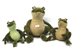 Three vintage Merrythought frogs.