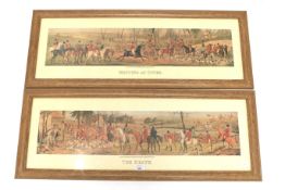 Two traditional hunting scene prints.