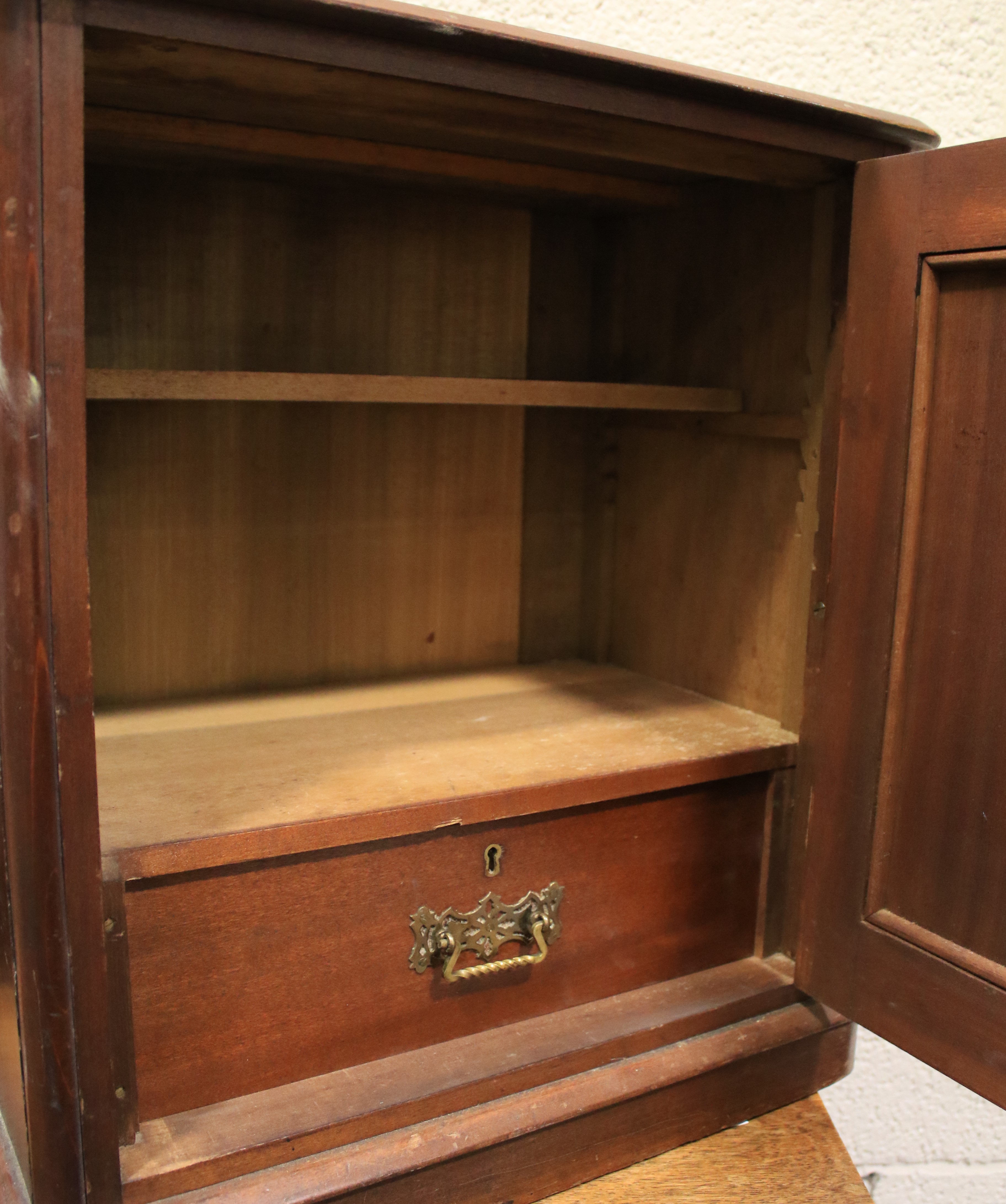 An Edwardian mahogany free standing smoker's cabinet. The single door enclosing a shelf and drawer. - Image 2 of 2