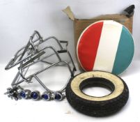 An assortment of Lambretta motoring accessories.