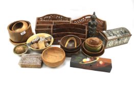 An assortment of wooden collectables.