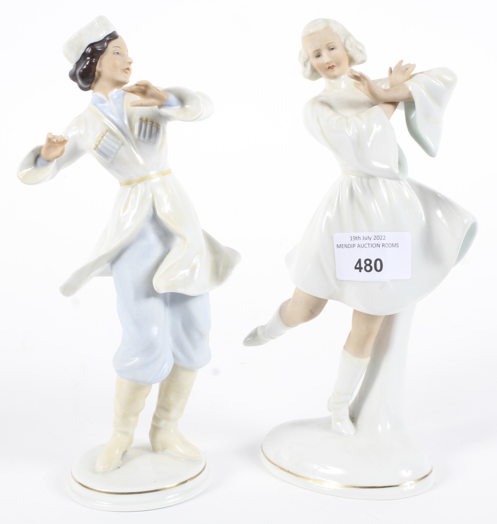 Two early 20th century Schau Bach Kunst porcelain figures of women dancing. - Image 2 of 3