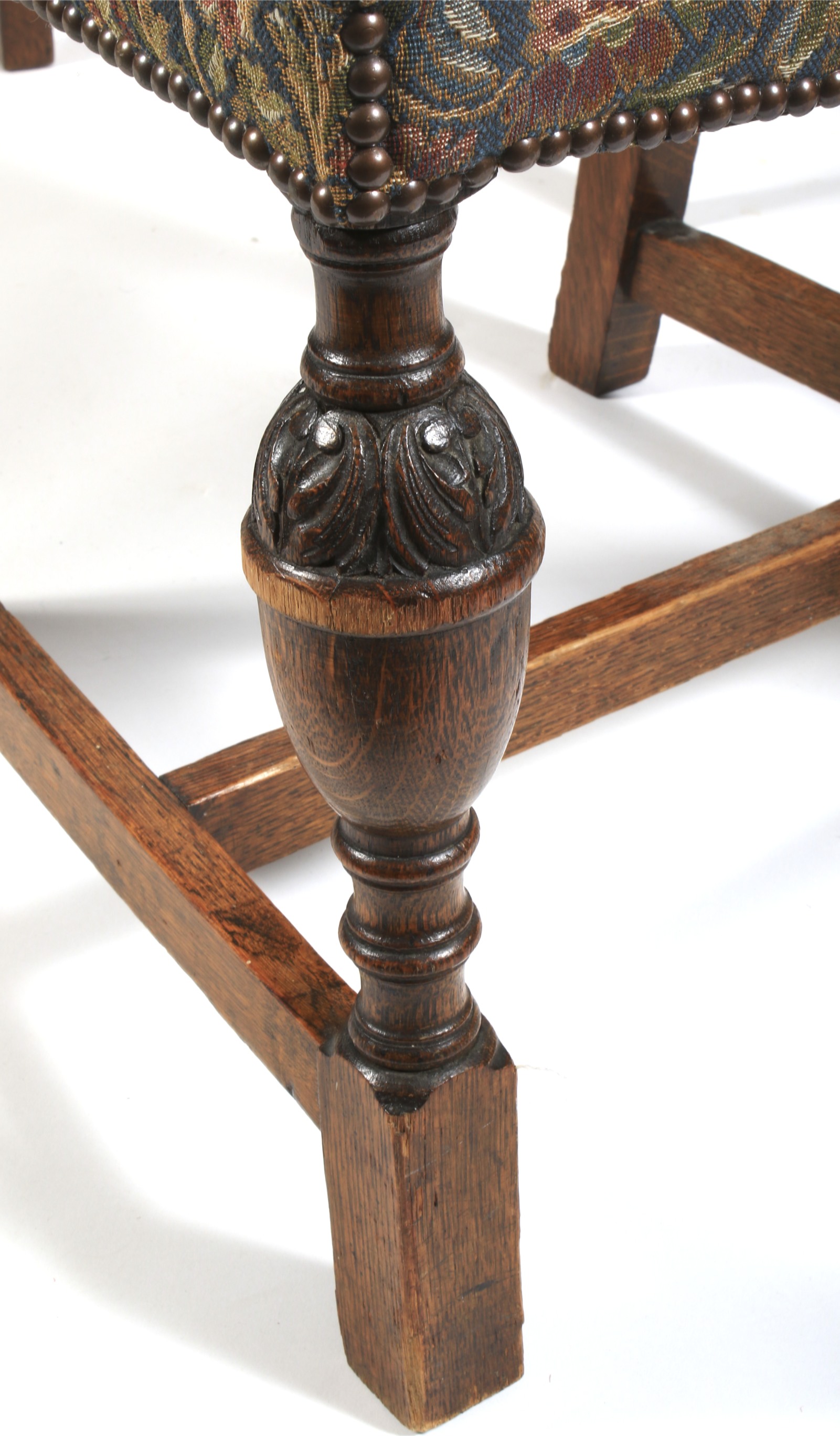 Seven Edwardian oak upholstered dining chairs. - Image 4 of 4