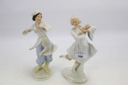 Two early 20th century Schau Bach Kunst porcelain figures of women dancing.