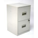 A two drawer filing cabinet.