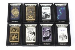 Eight Zippo lighters.