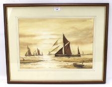 A 20th century contemporary watercolour depicting boats at sea.