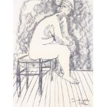 Hugo Dachinger (1908-1996), Seated Female Nude, charcoal on paper.