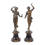 A pair of French late 19th century bronzed spelter figures titled La Declaration.
