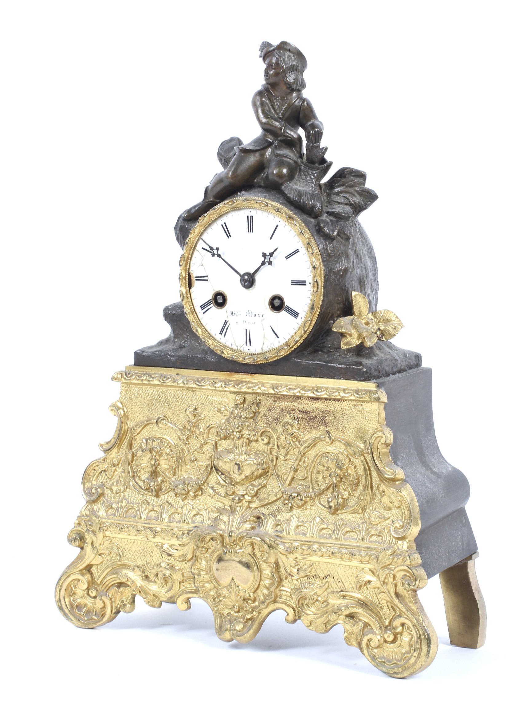 A French late 19th century gilt-metal striking mantel clock.