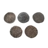 Five hammered pennies