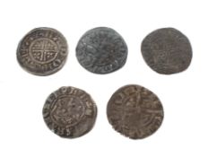 Five hammered pennies