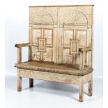 A well constructed, converted, limed high back settle.