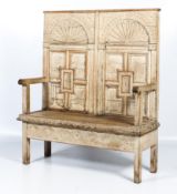 A well constructed, converted, limed high back settle.