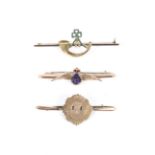 Three 9ct gold sweetheart brooches.