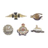 Five early 20th century military sweetheart brooches.
