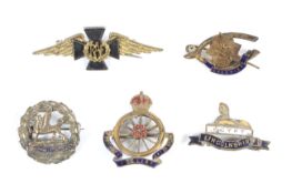 Five early 20th century military sweetheart brooches.