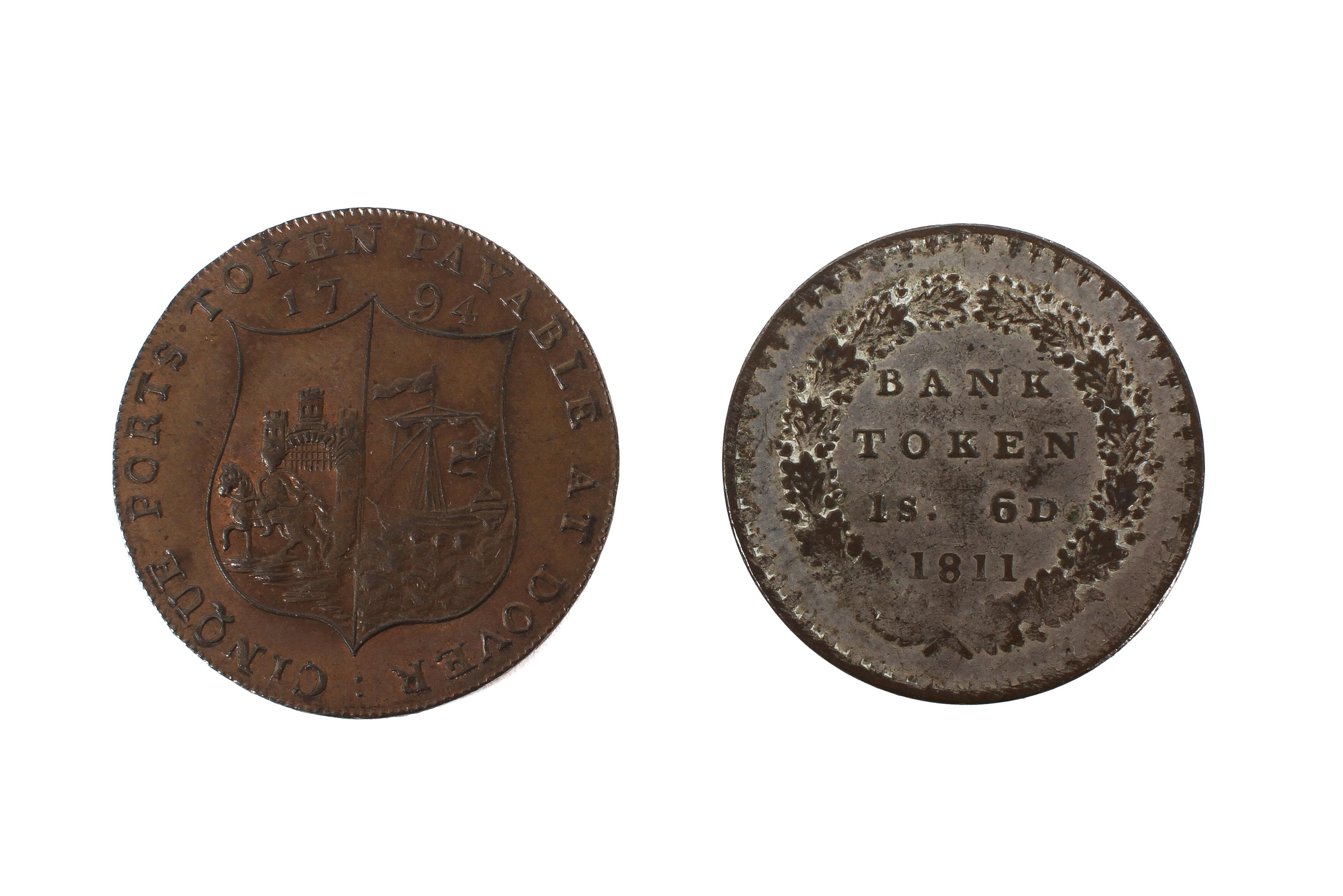 Two coins: W Pitt half penny token, Dover 1794; copy of an 1811, - Image 2 of 2