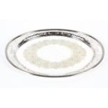 A Victorian silver-plated pierced oval two-handled tray.