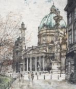 After Tanna Kasimir-Hoernes (Austrian, 1887-1972), Karlskirche, Vienna, coloured etching.